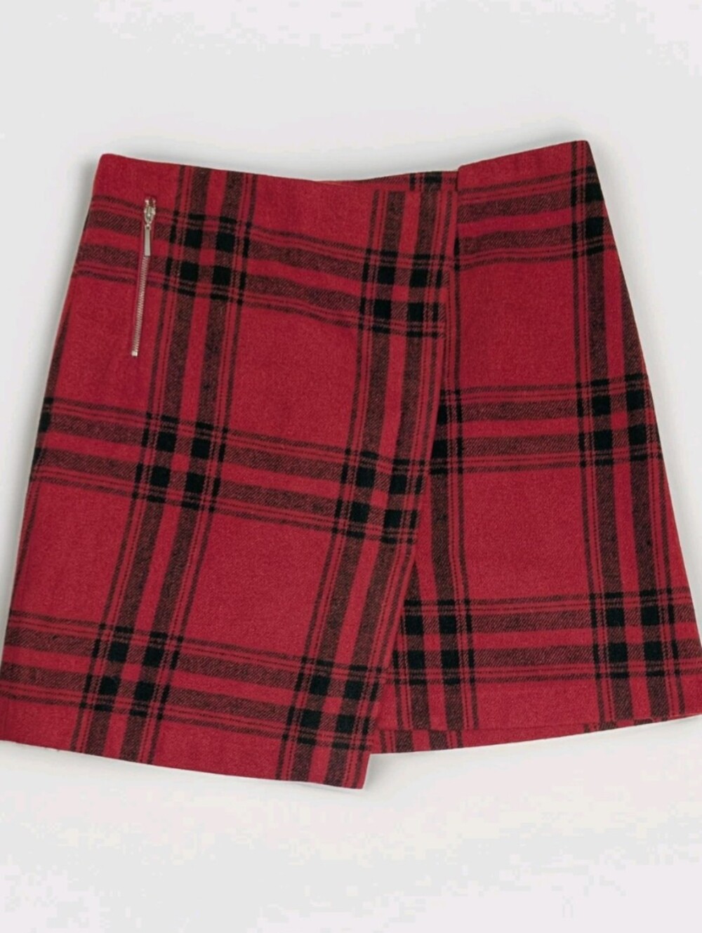 British Khaki Womens Preppy 90's Retro Tartan Plaid Asymmetrical Mini Skirt sz 4